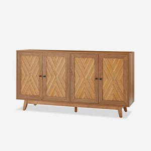 Pepito 57 in. Wide Mid-century Chevron-patterned Sideboard with Adjustable Shelves -WALNUT