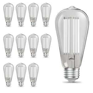 60-Watt Equivalent ST19 Dimmable White Filament Clear Glass E26 Vintage Edison LED Light Bulb Soft White 2700K (12-Pack)