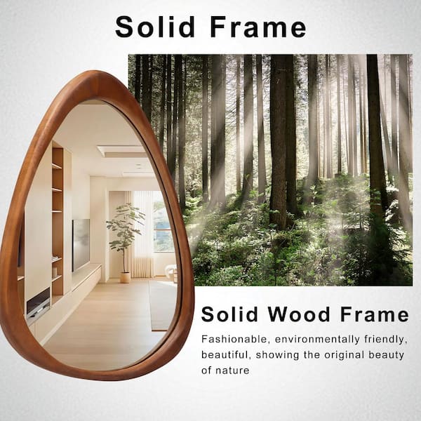 LuxHomez - 19 in. W x 24 in. H Irregular Natural Wood-Frame Wall Mirror, Distinctive Asymmetric Design