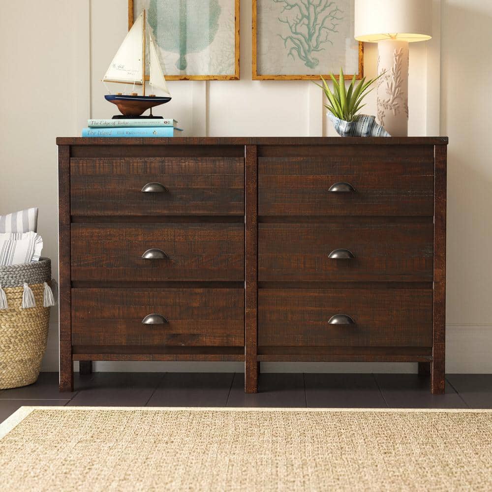 Farmhouse Walnut Double Dresser with Felt-Lined Drawers