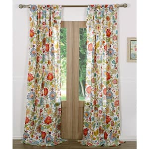 White Floral Rod Pocket Sheer Curtain - 42 in. W x 84 in. L