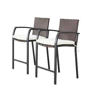 Metal Outdoor Bar Stool with White Cushion 2-Pack