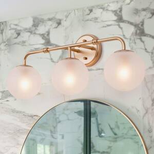Modern Round Bathroom Vanity Light 3-Light Gold Globe Wall Sconce Light with Frosted Glass Shades