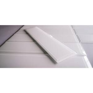 Frosted Elegance Matte White Beveled Subway 3 in. x 12 in. Glass Peel and Stick Tile  (10.5 sq. ft.)