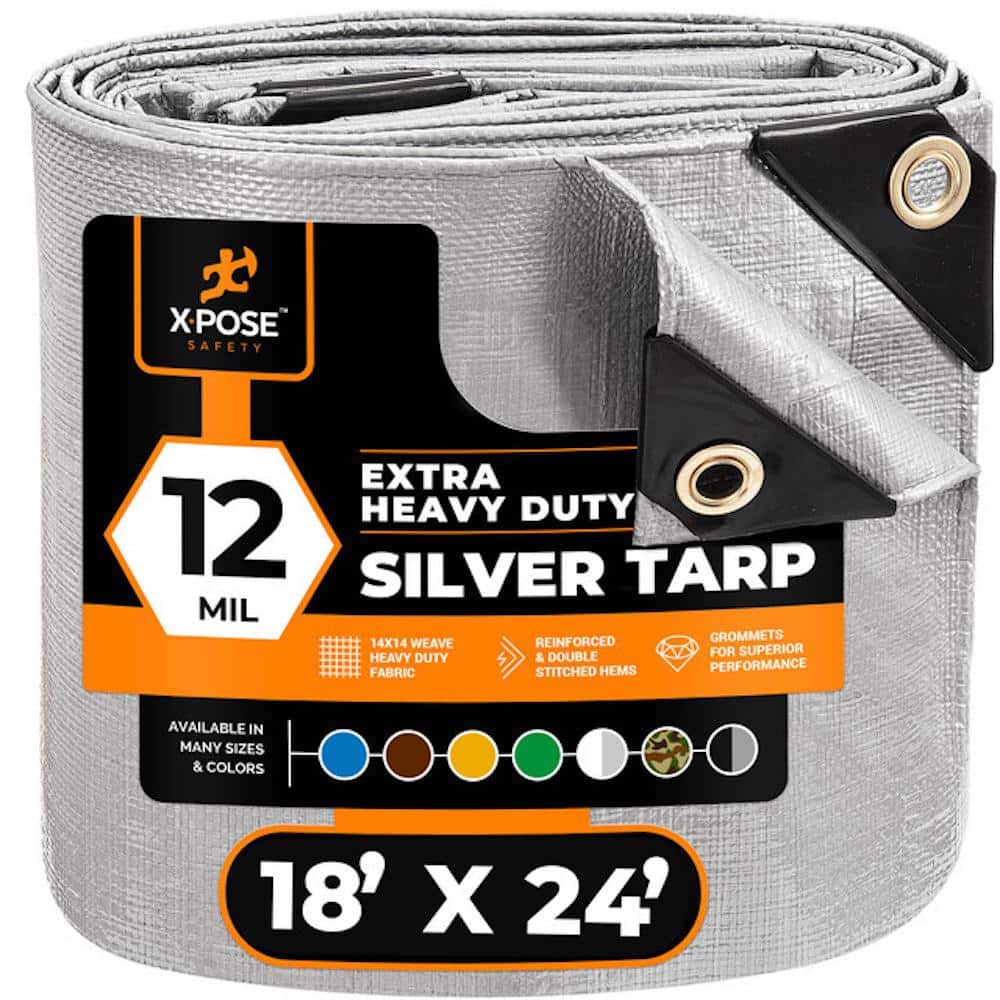 Extra Heavy Duty Silver Polyethylene Tarp 18' x 24' with Aluminum Grommets