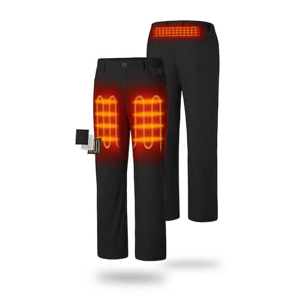 Men's 37 in. x 32 in. Black 7.38-Volt Lithium-Ion Casual Heated Pants with (1) 4. 8Ah Battery