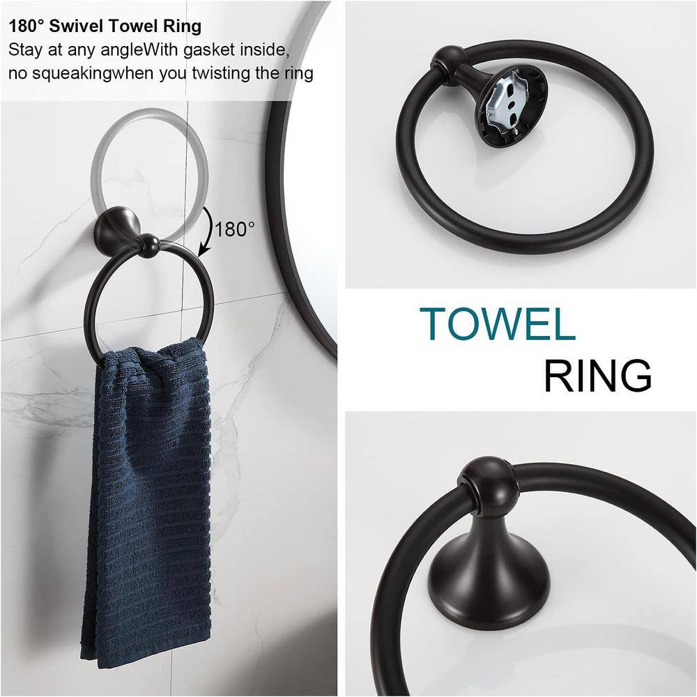 Oil-Rubbed Bronze 4-Piece Bathroom Hardware Set with Adjustable Towel Bar