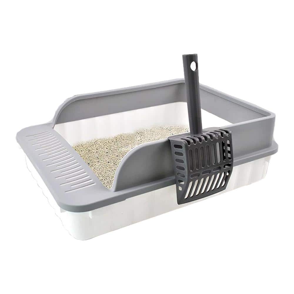 Open Cat Litter Box with High Sides, Sifting Scoop, Semi-Enclosed Anti-Splashing Design and Deodorizing, Gray price history on PriceWatchPro