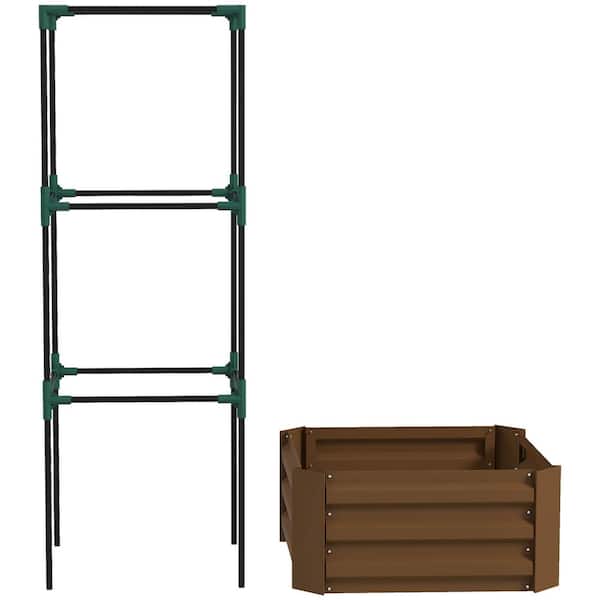 24 in. x 24 in. x 11.75 in. Galvanized Steel Raised Garden Bed, Brown