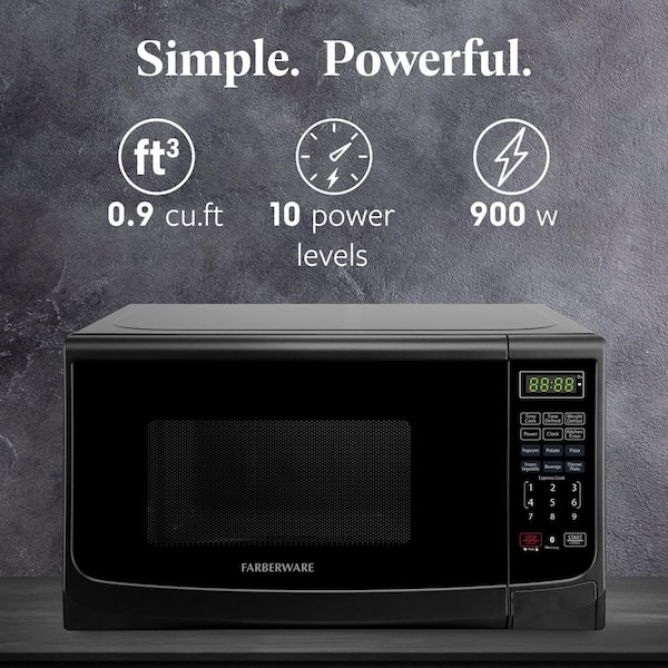 900-Watt, 0.9 cu. ft., 19-in., Width Countertop Microwave Oven with LED Lighting and Child Lock, Black