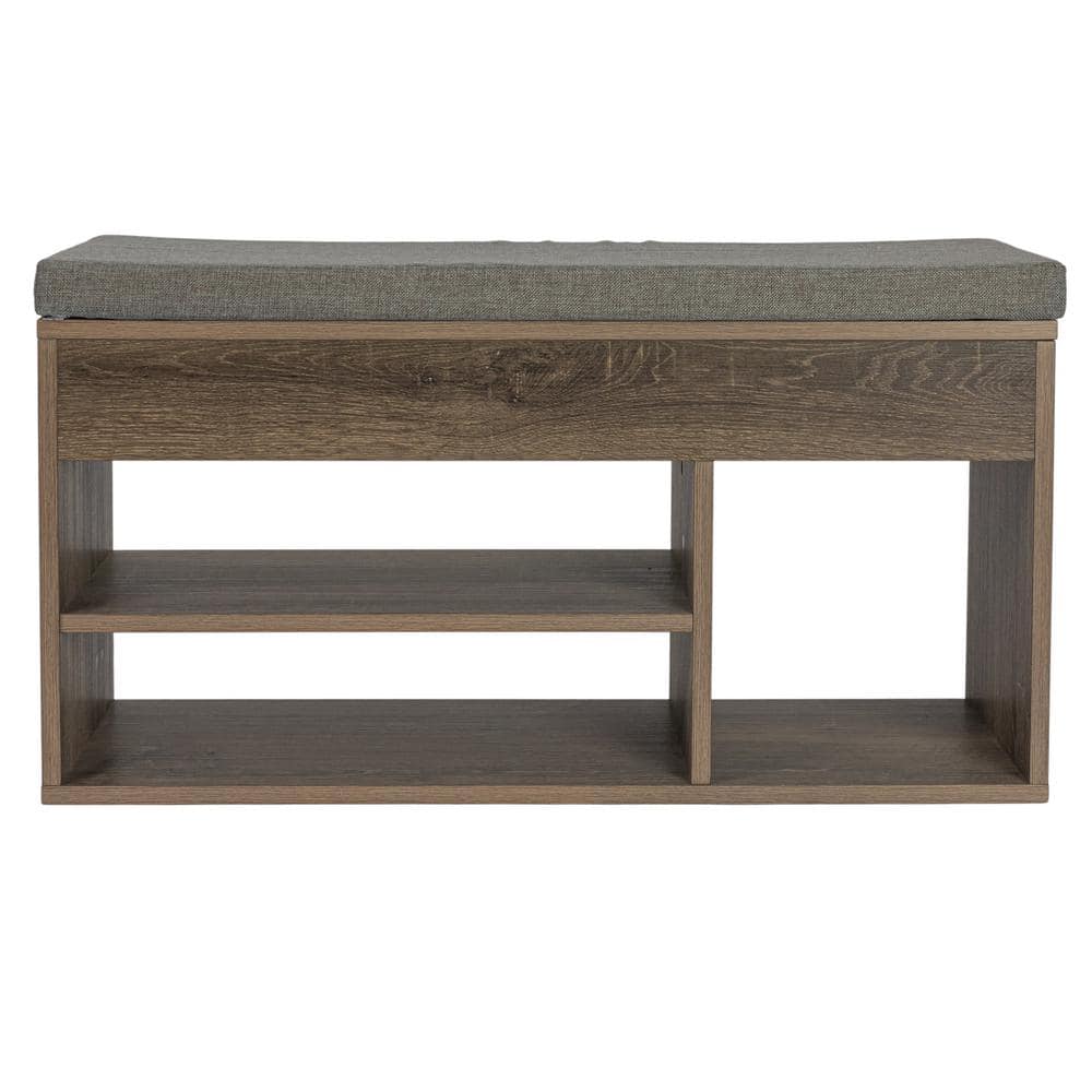 Ashwood Gray Linen Storage Bench with Lift-Top Lid and Cubbies