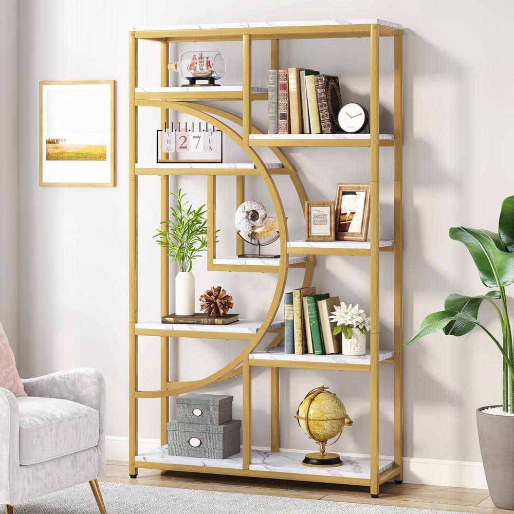 BYBLIGHT Eulas 68.89 in. Tall Brown Wood 9-Shelf Bookcase