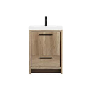 Timeless Home 24 in. W x 19 in. D x 34 in. H Bath Vanity in Natural Oak with White Resin Top