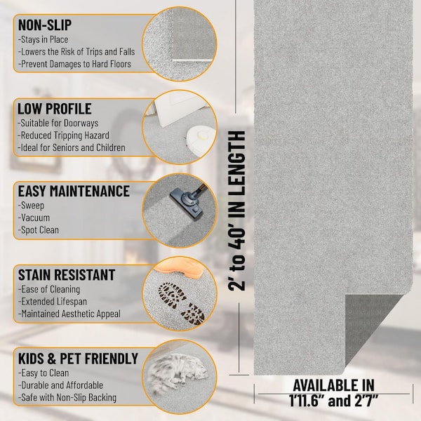 Runner Rug By The Foot 2 ft. x 33 ft. - Plush Area Runner for Hallways, Entryway and Stairs, Gray