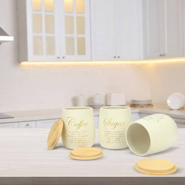 Airtight Metal Material Kitchen Canister (Set of 3) with Bamboo Lids for Coffee Tea Sugar Countertop Storage Unit