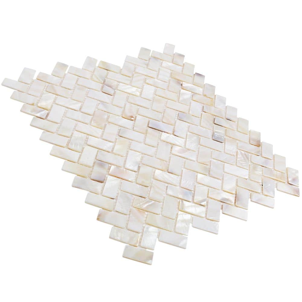 Pacif White Pearl Shell Herringbone Mosaic Tile