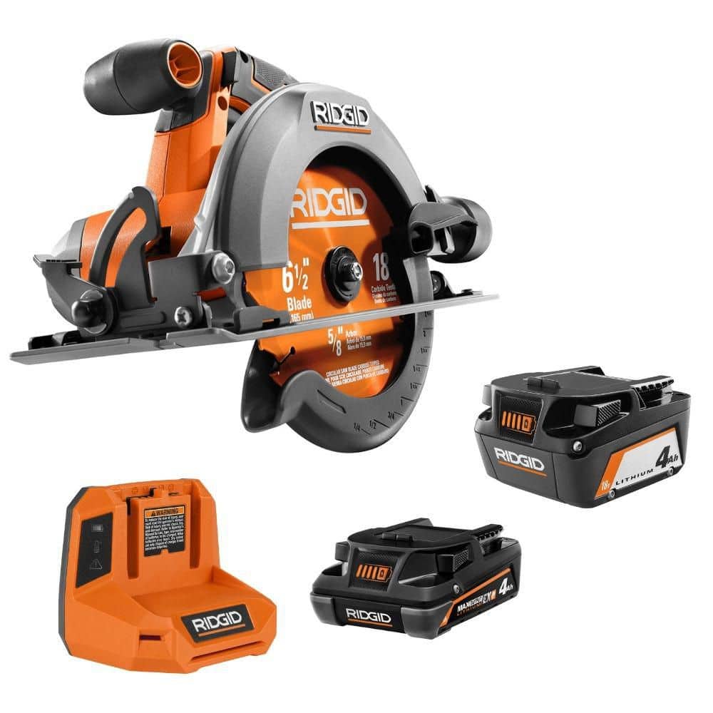 RIDGID 18V Cordless 6-1/2-in. Circular Saw Kit, 4.0 Ah Battery, Charger & 18V 4.0 Ah EXP Lithium-Ion Battery (R8655KR840041)