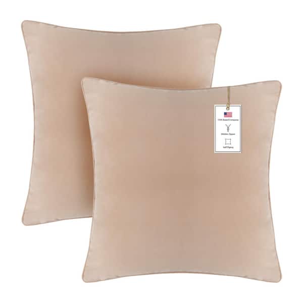 A1 Home Collections A1HC Khaki Velvet Decorative Pillow Cover Pack of 2, 20 in. x 20 in. Hidden YKK Zipper, Throw Pillow Covers Only