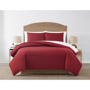 Lighthouse 3-Piece Red Solid Polyester Microfiber Full/Queen Duvet Cover Set