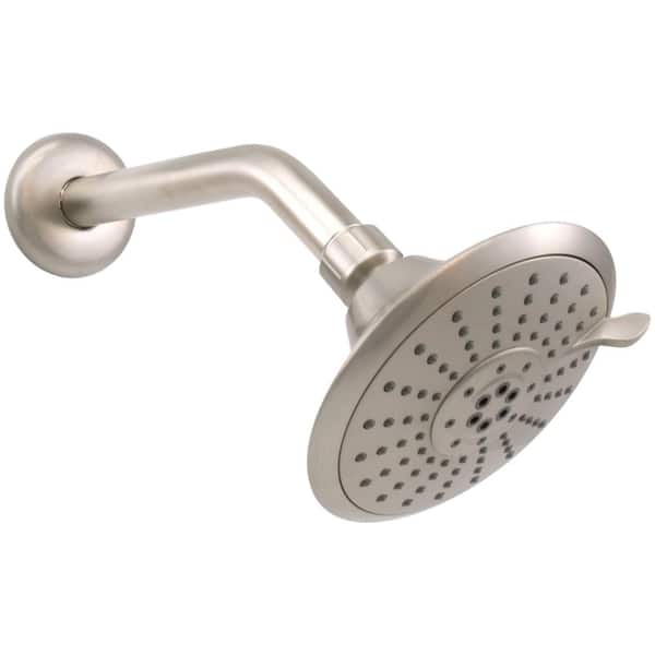 Westbrass 5-Spray Patterns with 1.8 GPM 5 in. Wall Mount Fixed Shower Head w/ 8 in. Shower Arm in Satin Nickel