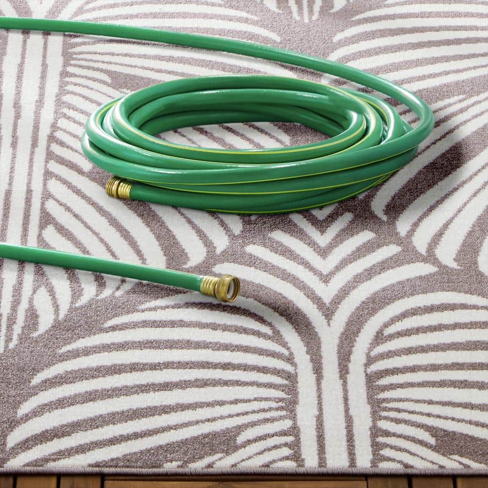 Dark Grey and Ivory Synthetic Palm Leaf Indoor/Outdoor Area Rug