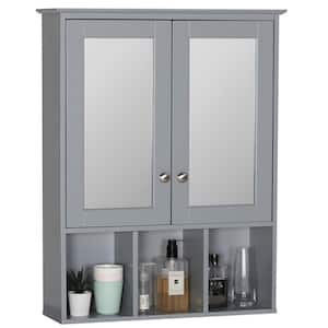 23.6 in. W x 30.4 in. H Rectangular Surface-Mount Bathroom Medicine Cabinet with Mirrors and Shelves in Gray