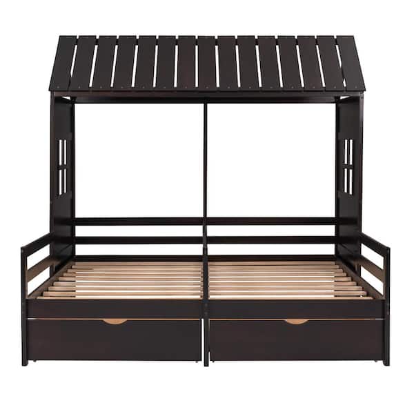 Unbranded Espresso Twin House Bed with 2 Drawers