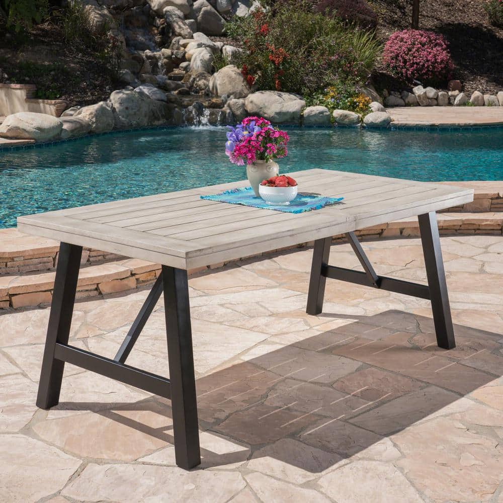 Borocay Light Gray Acacia Wood Splayed H-Frame Dining Table