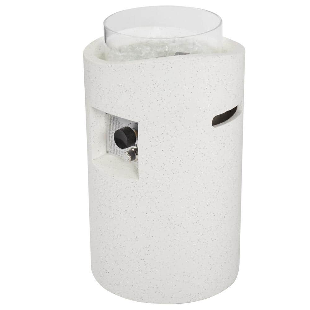 White Concrete Propane Outdoor Fire Pit Table with Lid for Porch, Backyard,