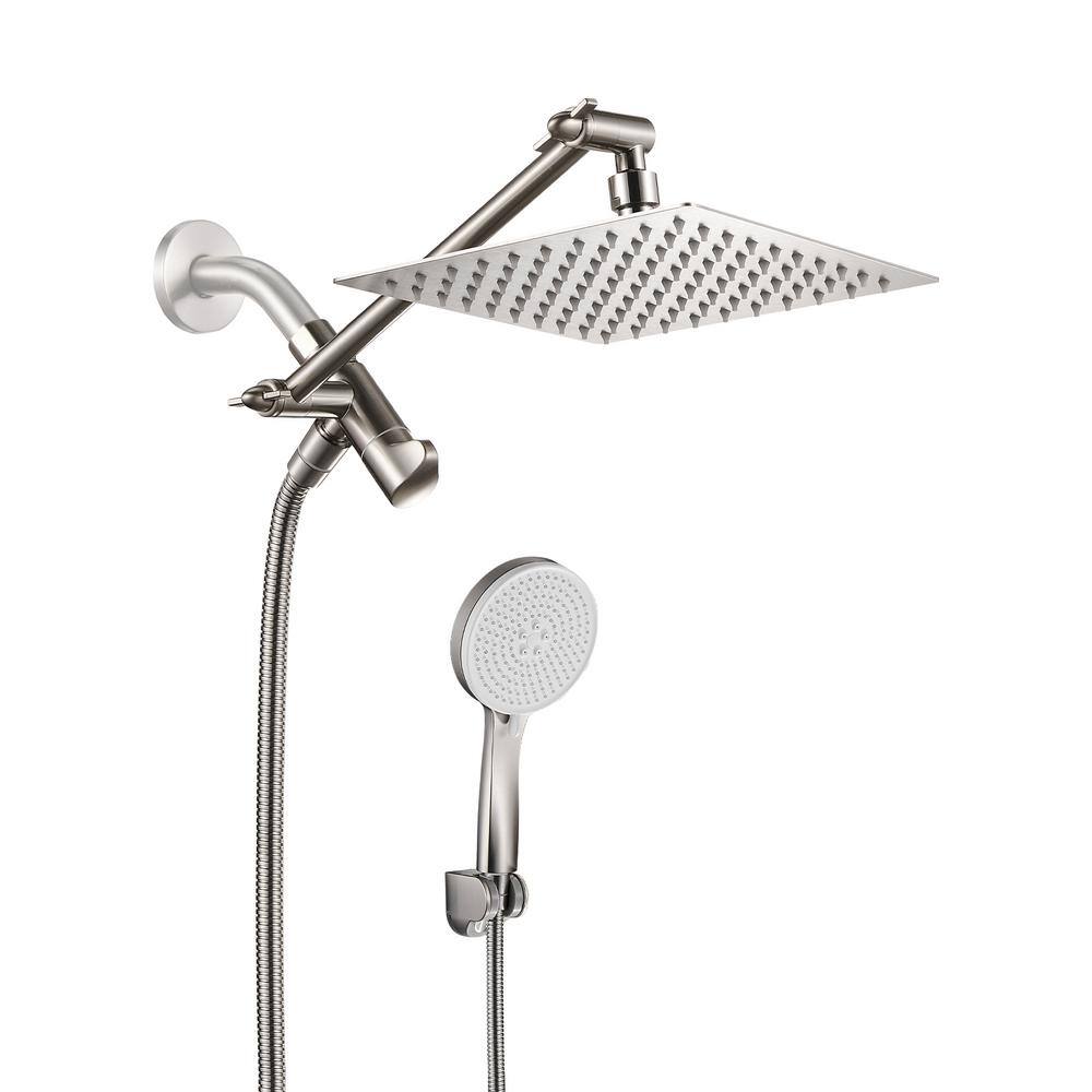 Rainfull 5-Spray 1.8GPM Wall Mount with 8 in. Adjustable Dual Shower Heads and Handheld Shower Head in Brushed Nickel price history on PriceWatchPro