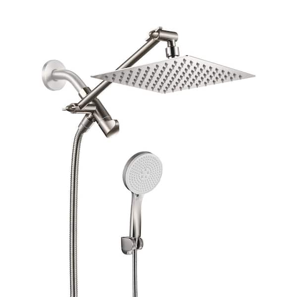 cobbe Rainfull 5-Spray 1.8GPM Wall Mount with 8 in. Adjustable Dual Shower Heads and Handheld Shower Head in Brushed Nickel