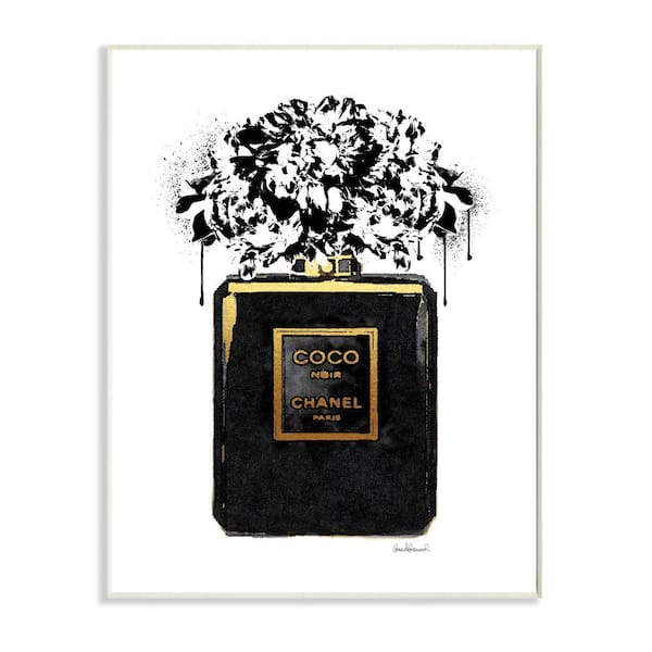 Stupell Industries "Spray Paint Flowers in Black Fragrance Bottle"by Amanda Greenwood Unframed Nature Wood Wall Art Print 13 in. x 19 in.