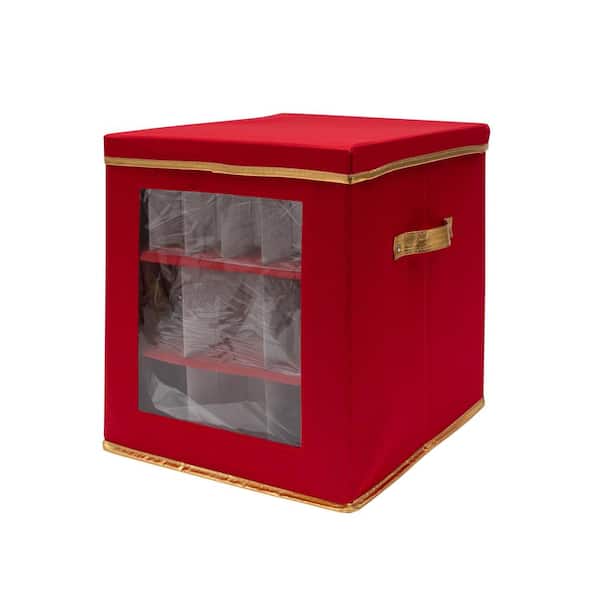 Simplify 27 Count Large Ornament Storage Box with See Through Window - Red