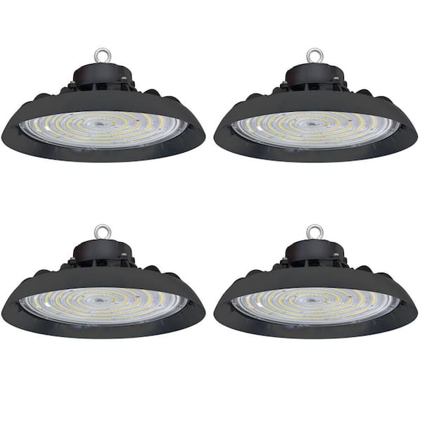WYZM 10 in. 300-Watt Equivalent Integrated Black LED UFO High Bay Light 5000K 16000 Lumens (4-Pack)