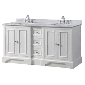 Kingswood 60 in. W x 23 in. D x 32 in. H Bath Vanity in White with White Carrara Marble Top