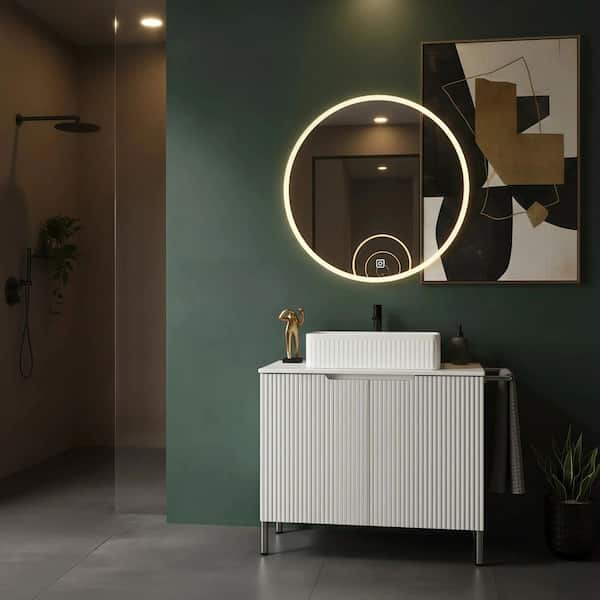 30 in. Freestanding Bath Vanity with Carrara White Sintered Stone Top and White Ceramic Basin, Sink Hole Cover and Drain
