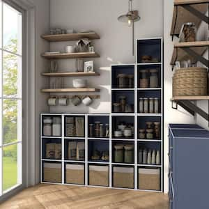 Quincy 35.27 in. Tall Stackable Steel Blue Engineered Wood 3-Shelf Modern Modular Slim Bookcase