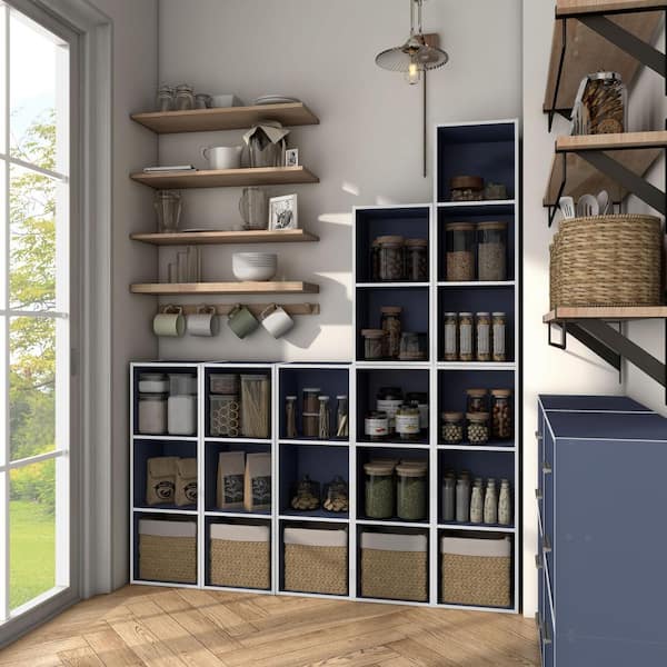 Furniture of America Quincy 35.27 in. Tall Stackable Steel Blue Engineered Wood 3-Shelf Modern Modular Slim Bookcase