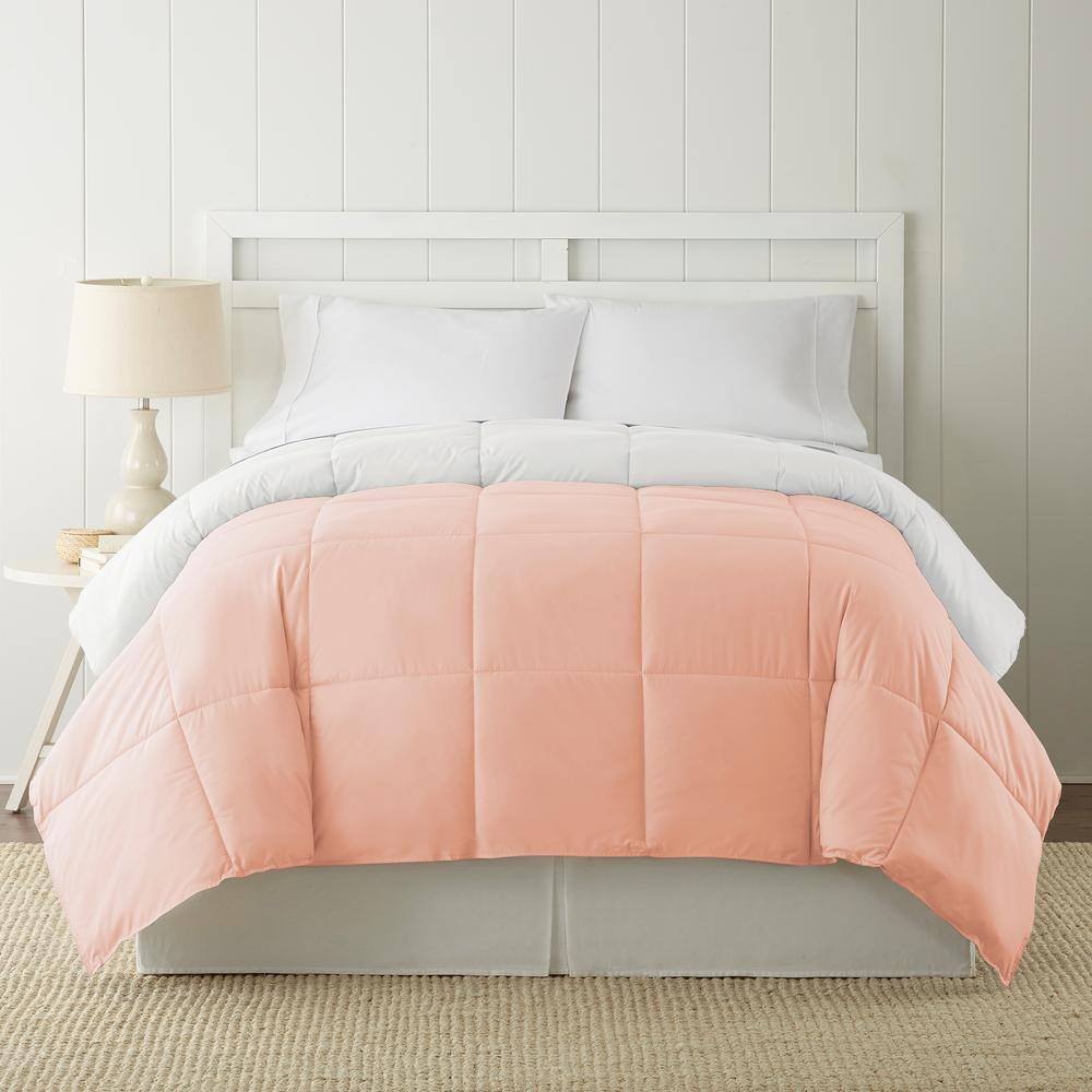 Blush and White Reversible Microfiber Full Comforter Set
