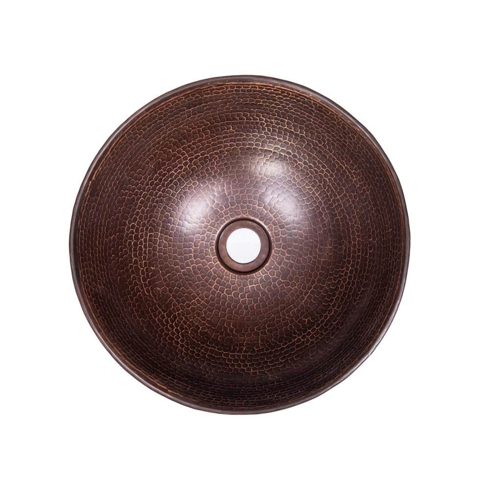 Antique Dark Copper Hand Hammered Vessel Sink, 14-inch