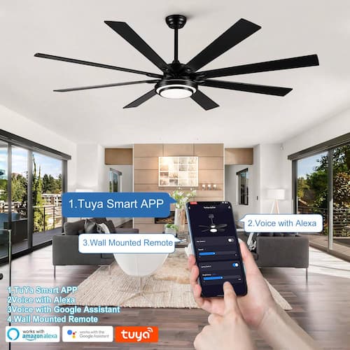72 in. Indoor Matte Black Ceiling Fan With Light Kit Integrated LED And Remote Control Ceiling Fans