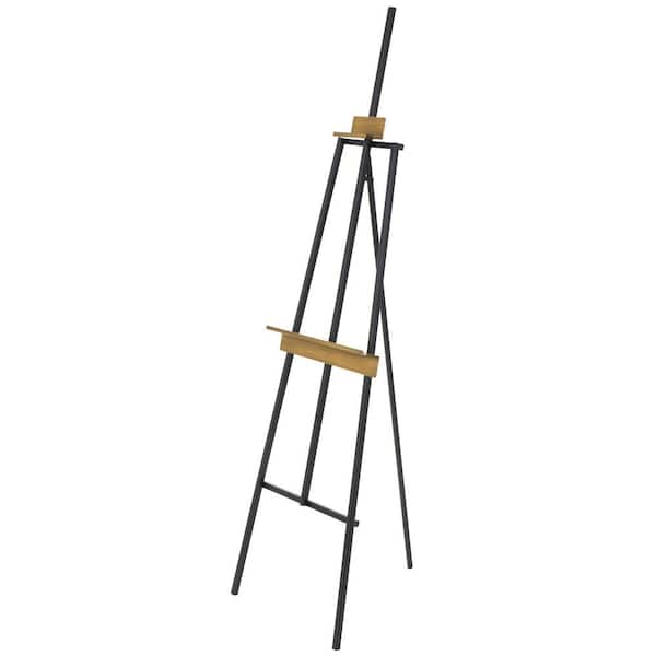 Litton Lane Black Metal Painter ft.s Inspired Floor 3-Tier Easel with Gold Accents