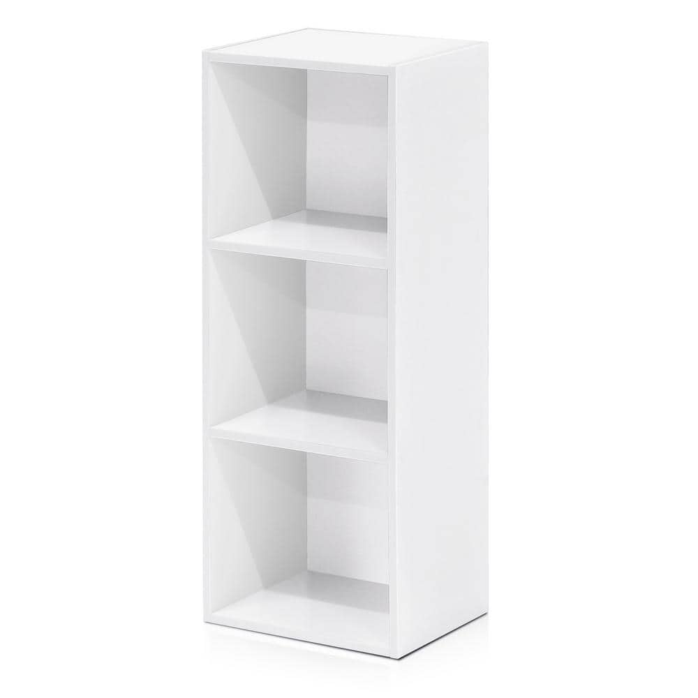 Sleek White Wood 3-Tier Open Cube Bookshelf