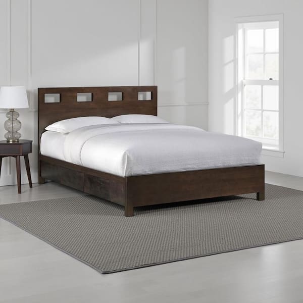 Yee Brown Wood Frame Twin Size Panel Bed with Storage