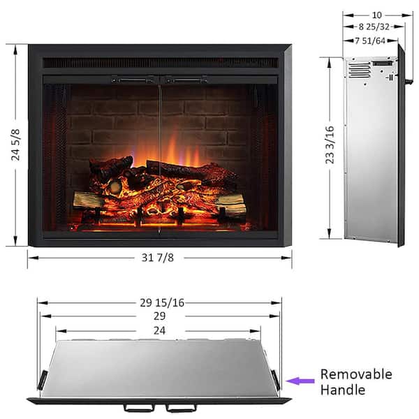 PuraFlame 30 in. W Electric Fireplace Insert with Fire Crackling  Sound,Glass Door and Mesh Screen, 750/1500W, Black HM44B - The Home Depot