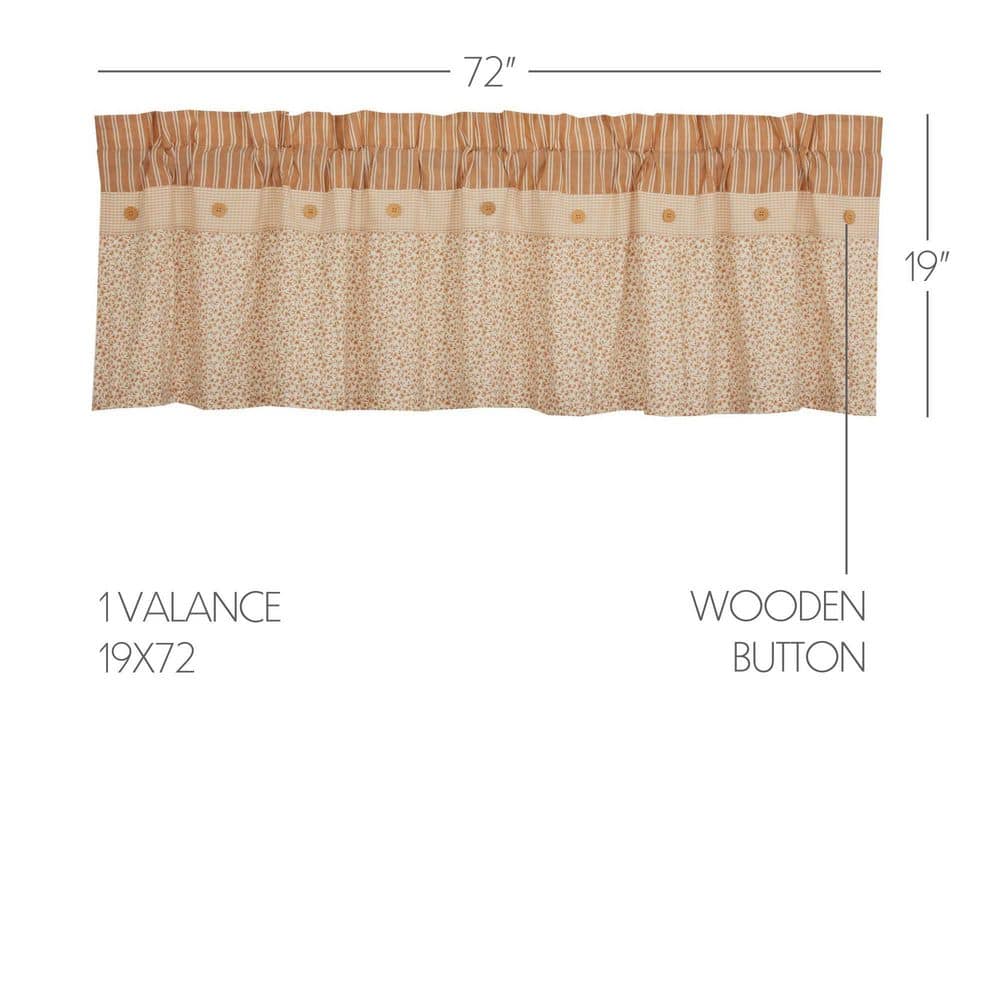 Gold and Creme Cotton Ruffled Valance with Wood Button Detail