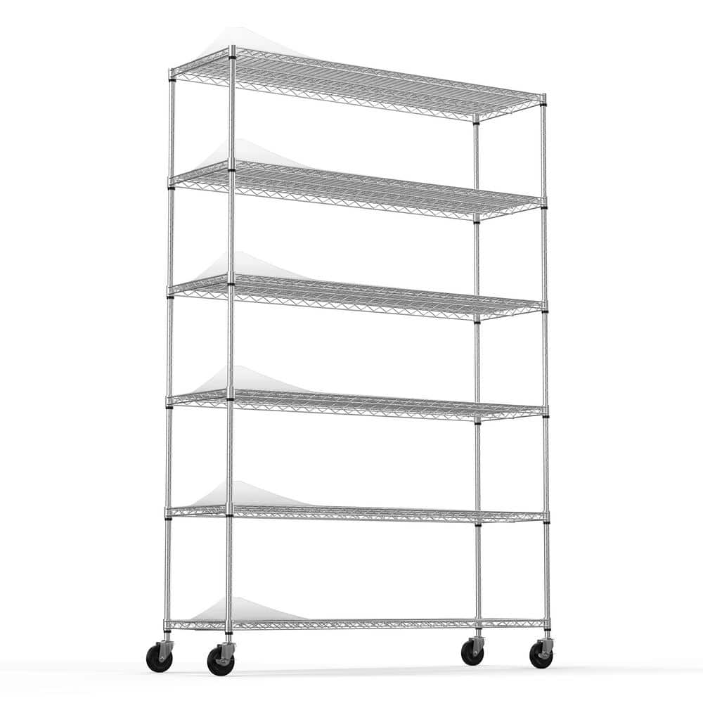 48-inch Chrome Heavy Duty 6-Tier Wire Storage Rack with Wheels