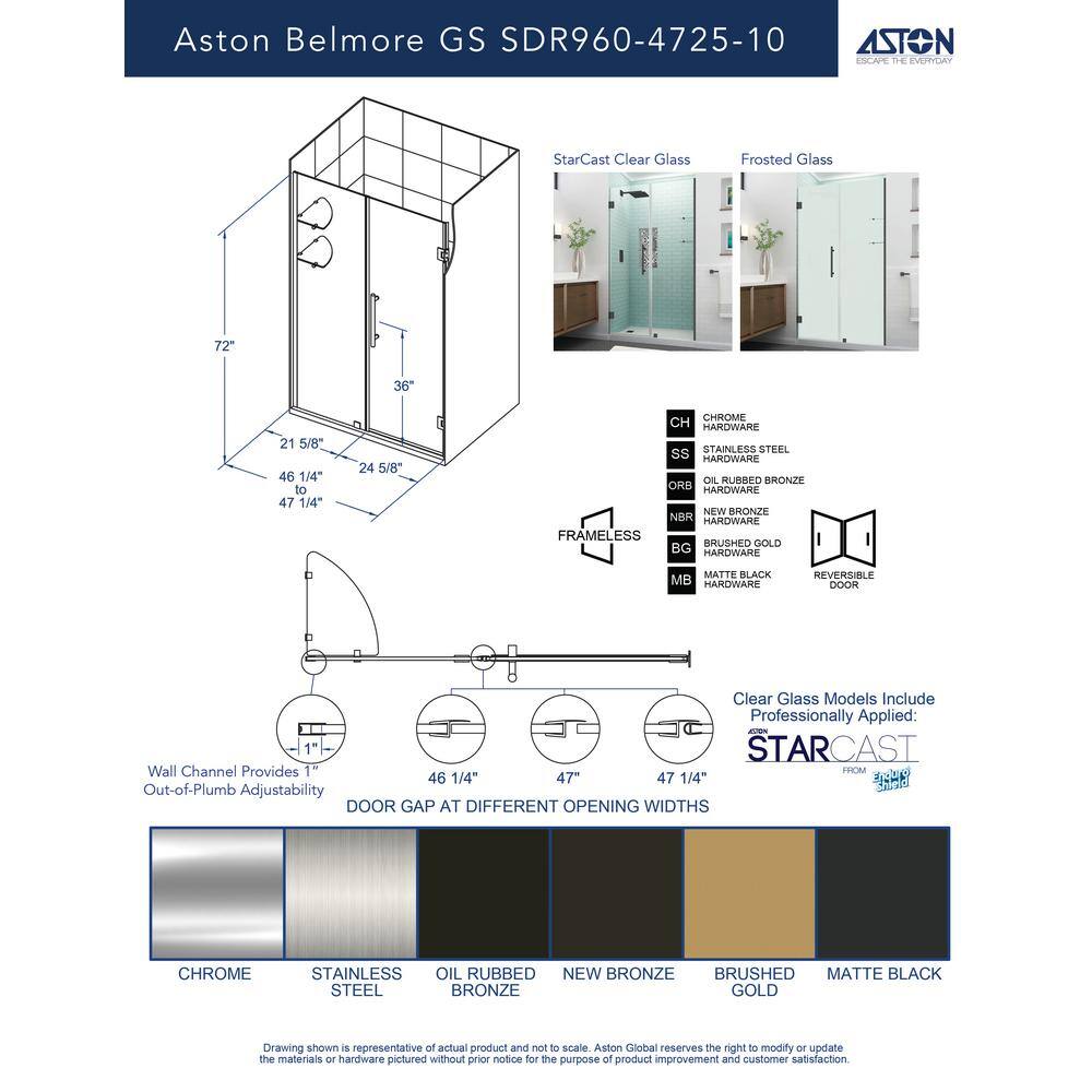 Belmore Frameless Chrome Hinged Shower Door with Clear Tempered Glass