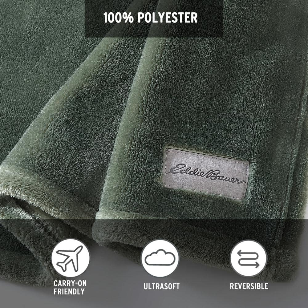Luxurious Sherpa Fleece Reversible Throw Blanket, Green, 50"x60"