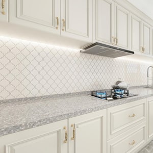 Alabaster Arabesque 4 in. x 5 in. x 8mm Glass Backsplash and Wall Tile (7 sq. ft. / case)